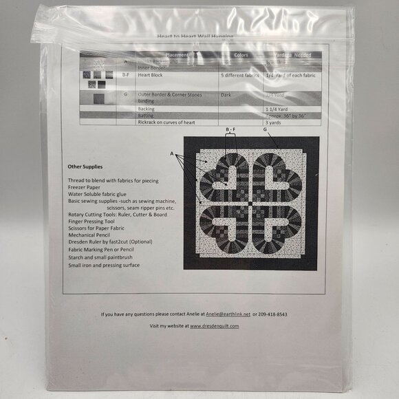 Dresden Quilt Heart To Heart Wall Hanging Pattern Anelie Belden 33in X 33in 2012 - Picture 2 of 2